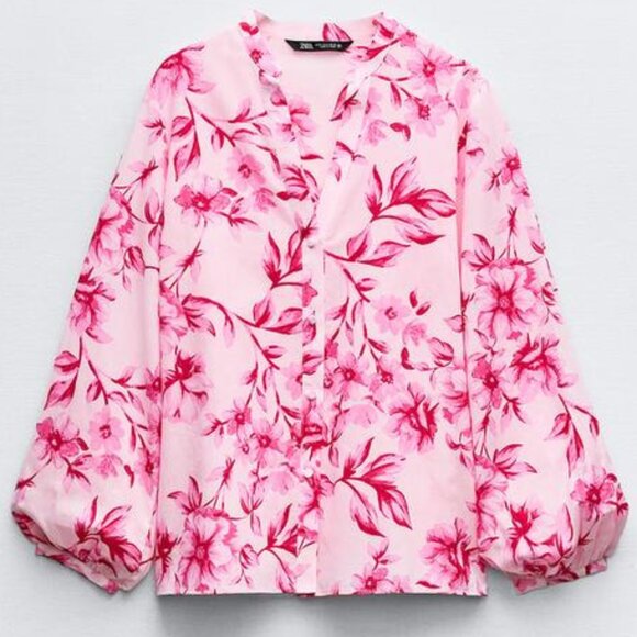 Zara Pink Floral Cotton Blouse (only) - Size L - Picture 1 of 11